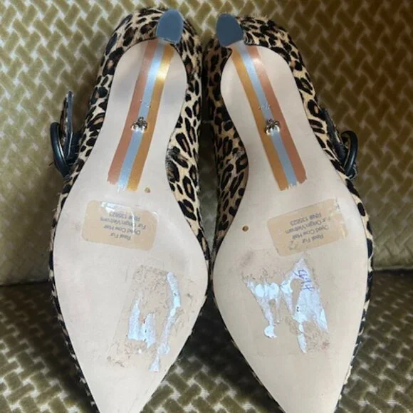 Sam Edelman Nude Leopard Print Cow Fur Hinda Jewel Buckle Strap Pumps NEW - Picture 8 of 16